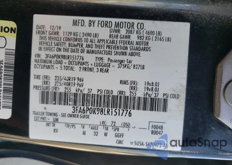 2020 Ford Fusion Titanium from USA, damaged, VIN 3FA6P0K98LR151776